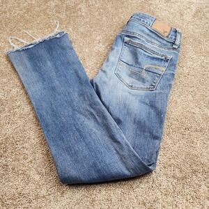 American Eagle Skinny Kick Jeans Womens 2 Regular Medium Wash Raw Hem Stretch